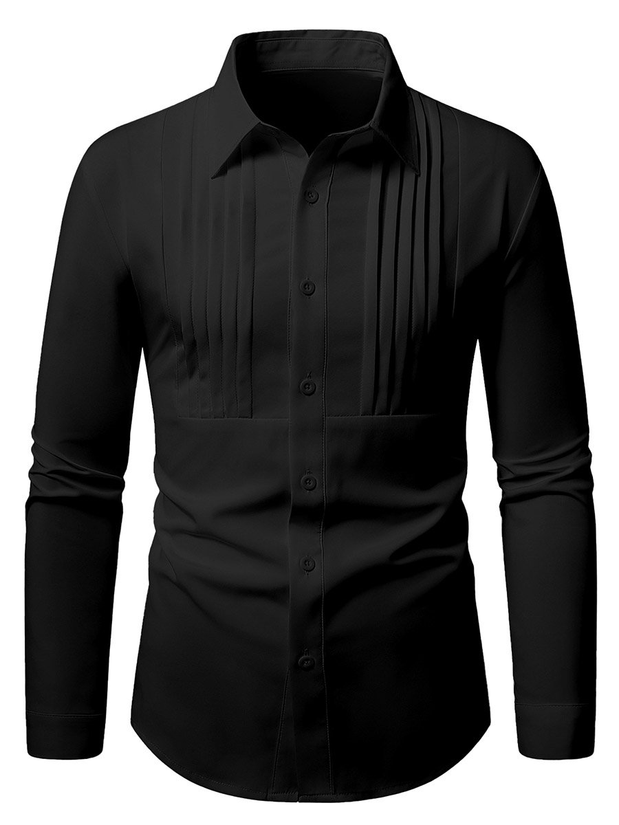 Men Black Textured Pleated Shirt