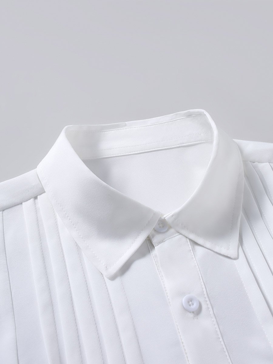 Men White Textured Pleated Shirt