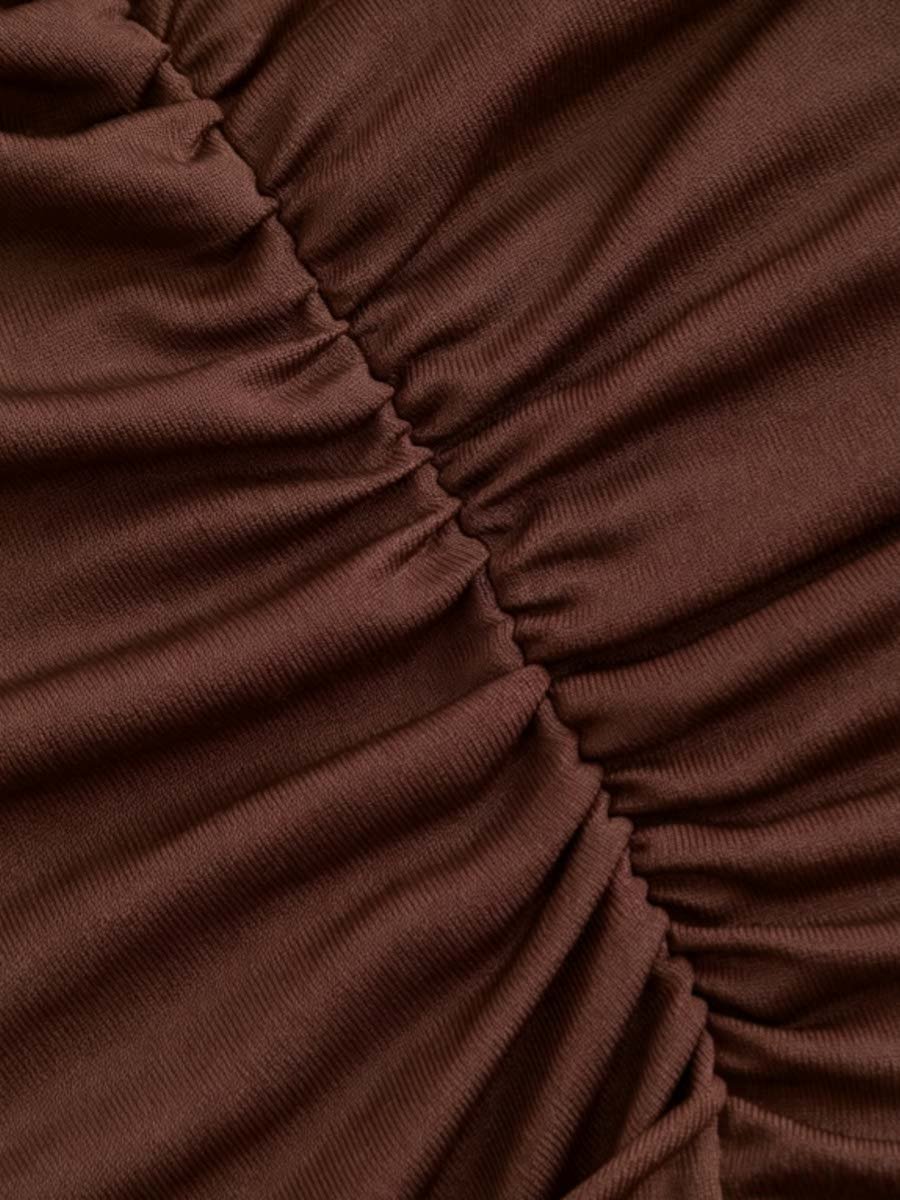 Coffee Brown Sleeveless Peplum Top with High Neck