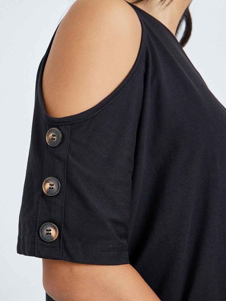 Black One Shoulder Short Sleeve Top