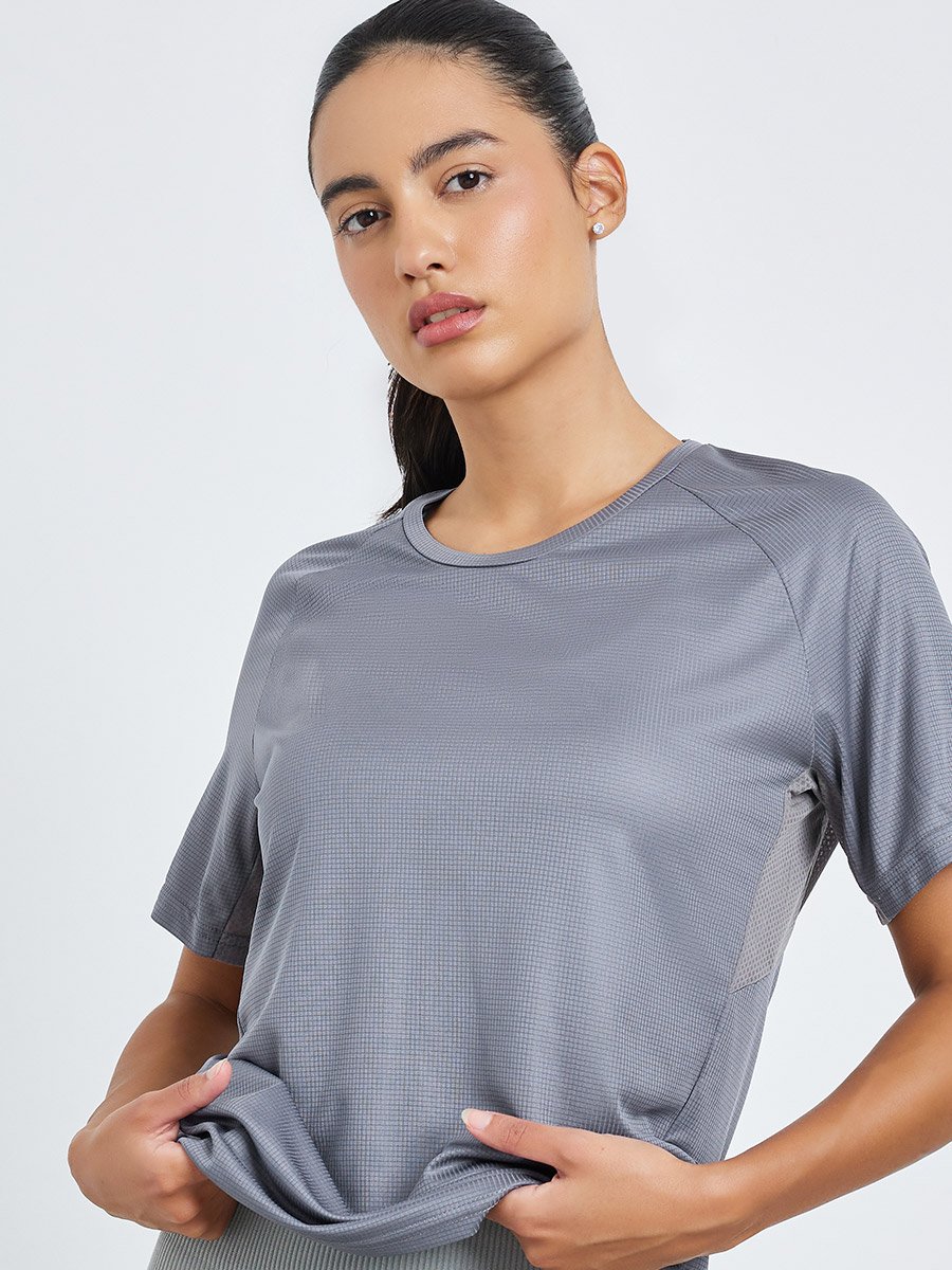 Textured Panelled Short Sleeves Top