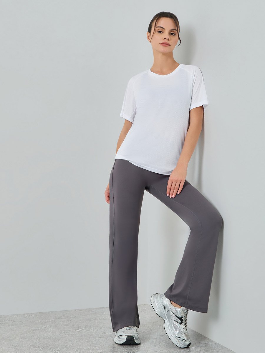 White Textured Panelled Short Sleeves Top