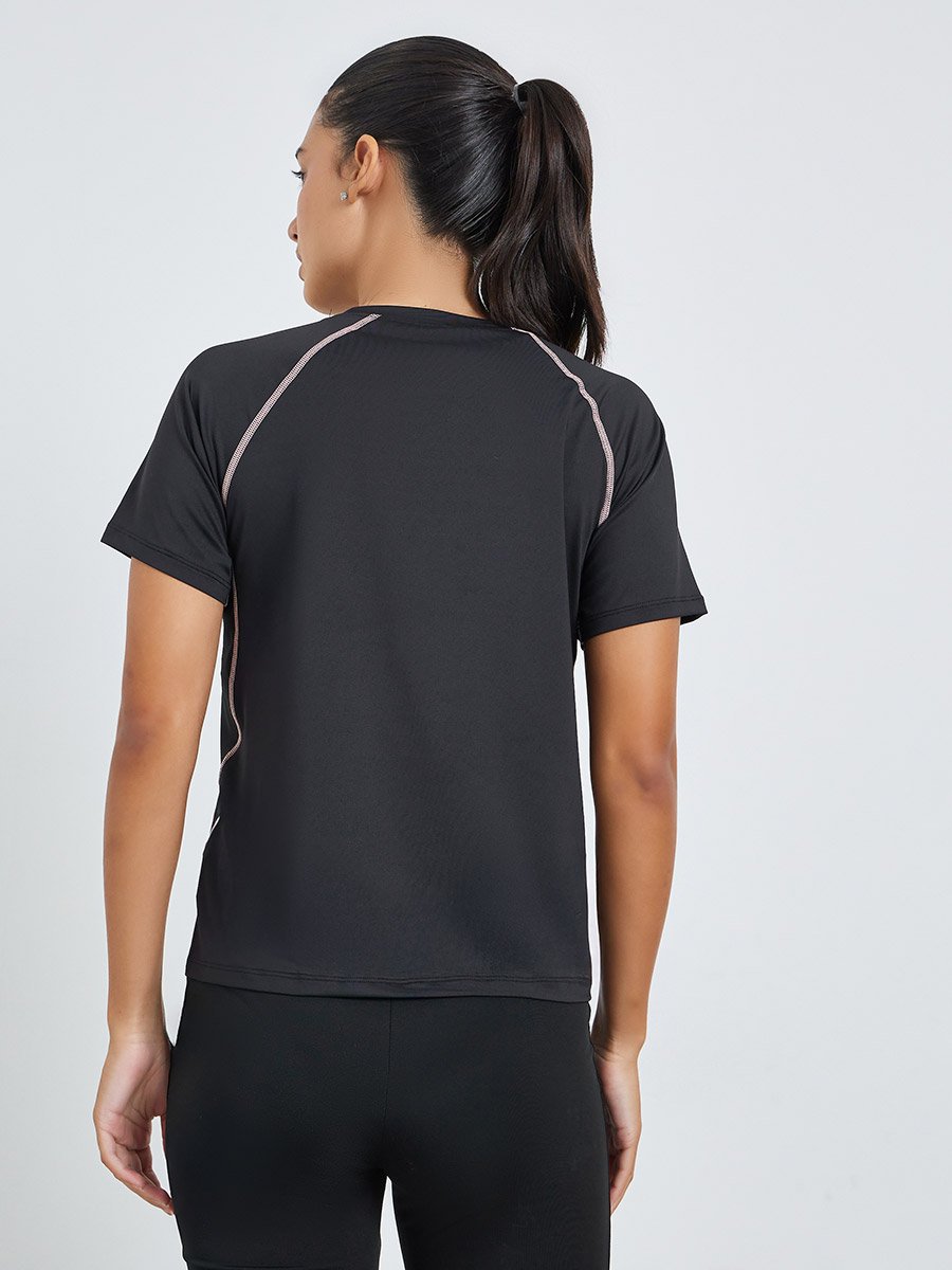 Black Contrast Stitch Detail Short Sleeves Top