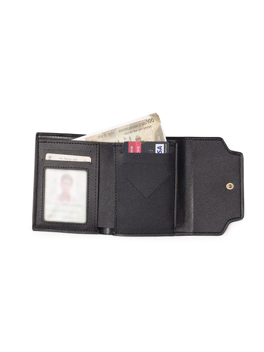 Blue Textured Button Closure Bi-Fold Wallet