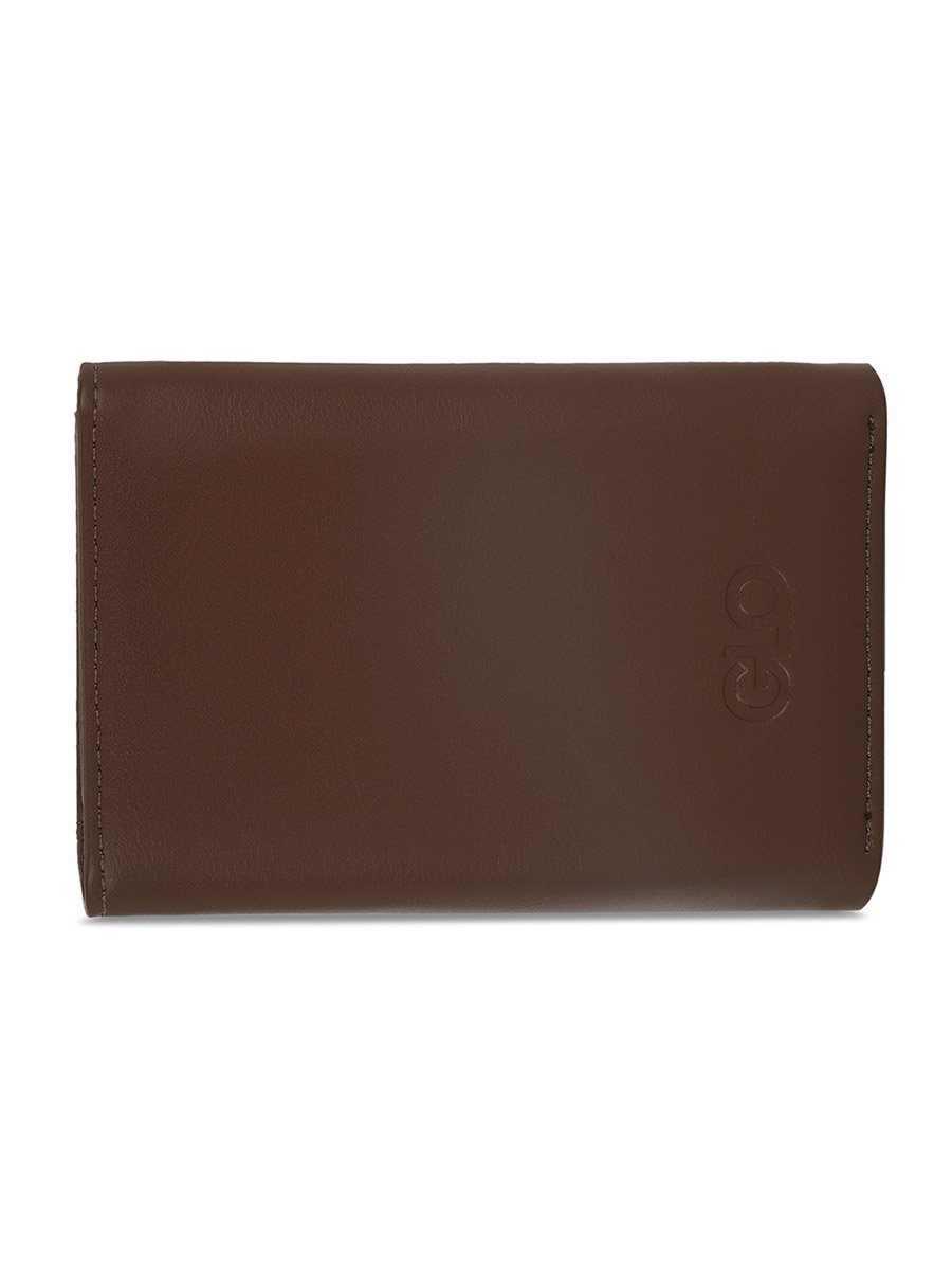 Brown Textured Tri-Fold Wallet with Zip Coin Pocket