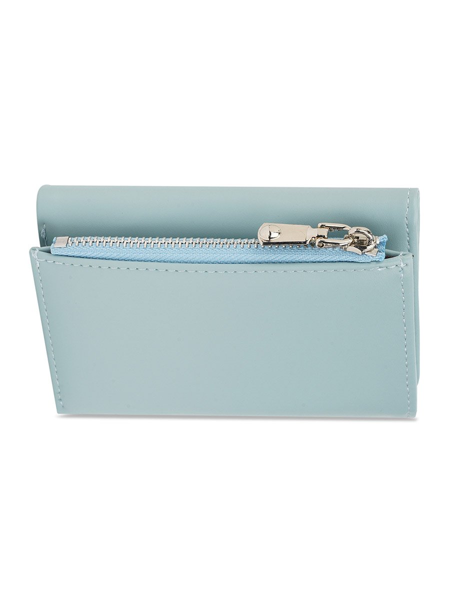 Blue Textured Tri-Fold Wallet with Zip Coin Pocket