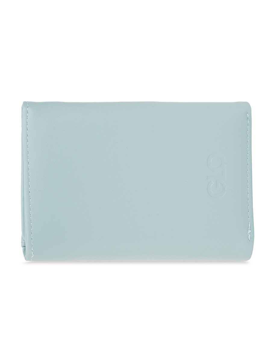 Blue Textured Tri-Fold Wallet with Zip Coin Pocket