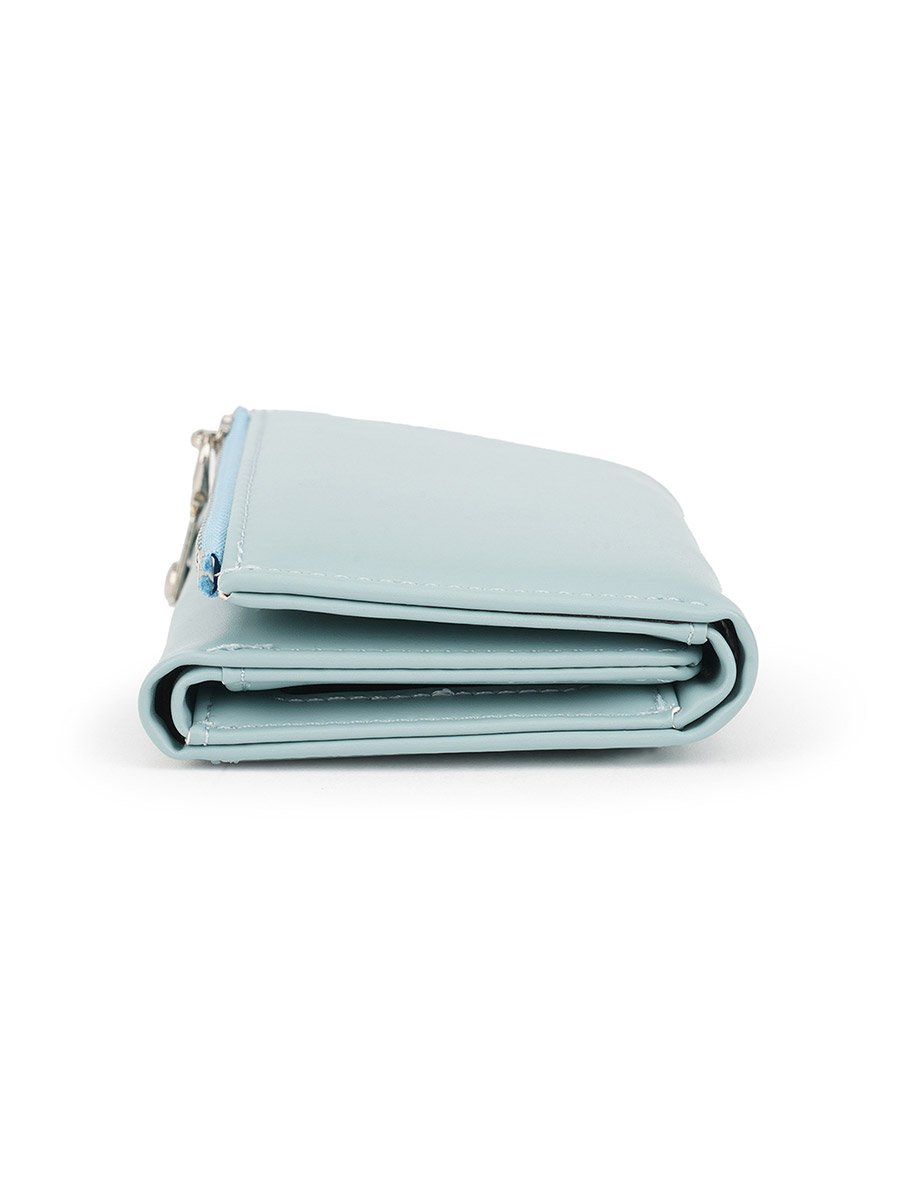 Blue Textured Tri-Fold Wallet with Zip Coin Pocket