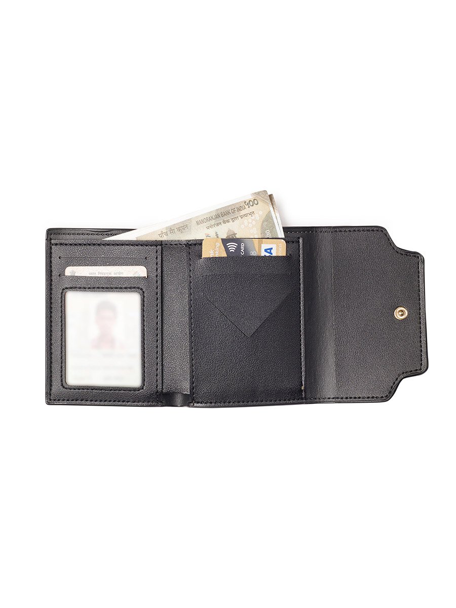 Green Textured Button Closure Bi-Fold Wallet