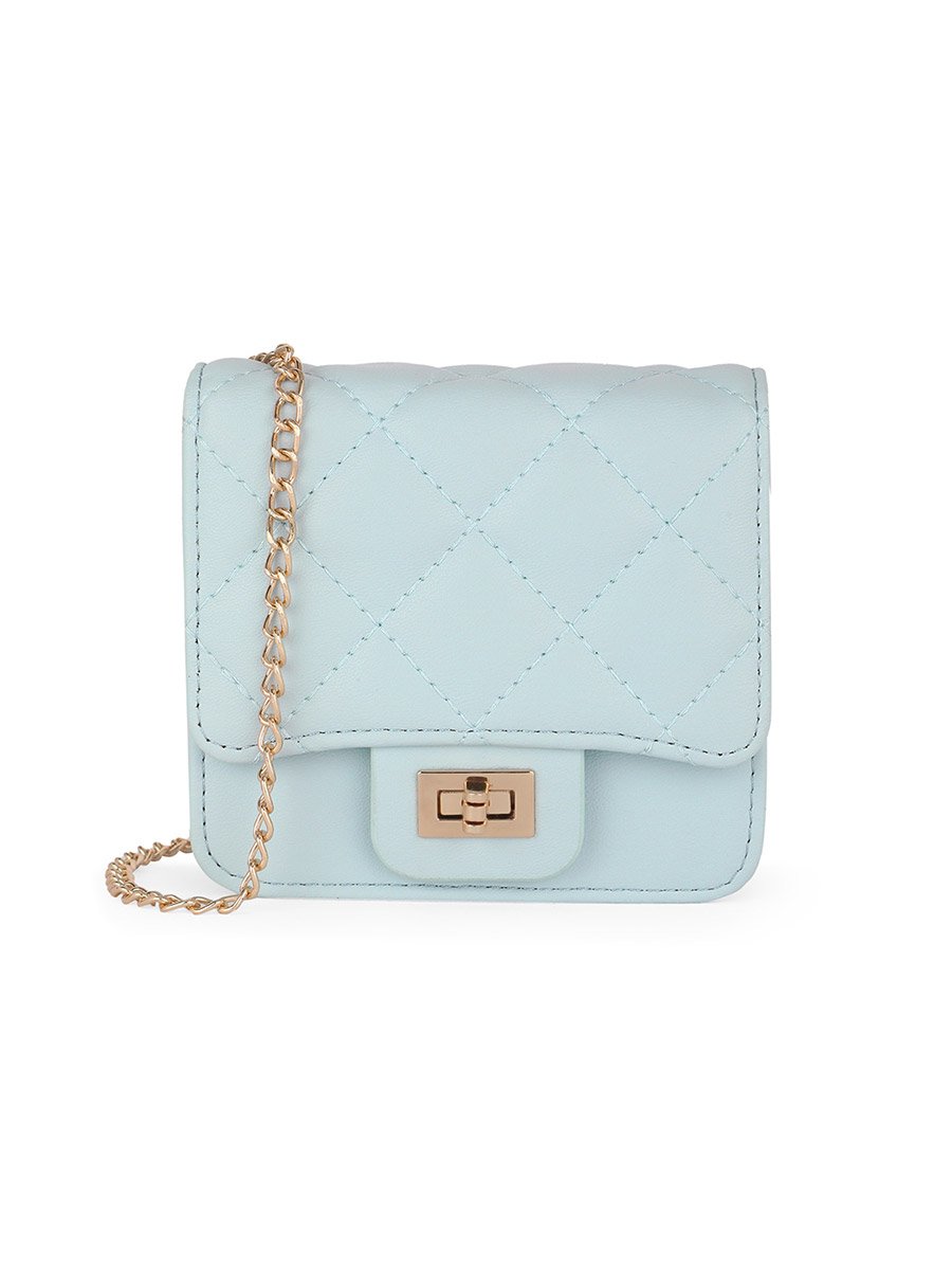 Blue Puffed Quilted Mini Sling Bag