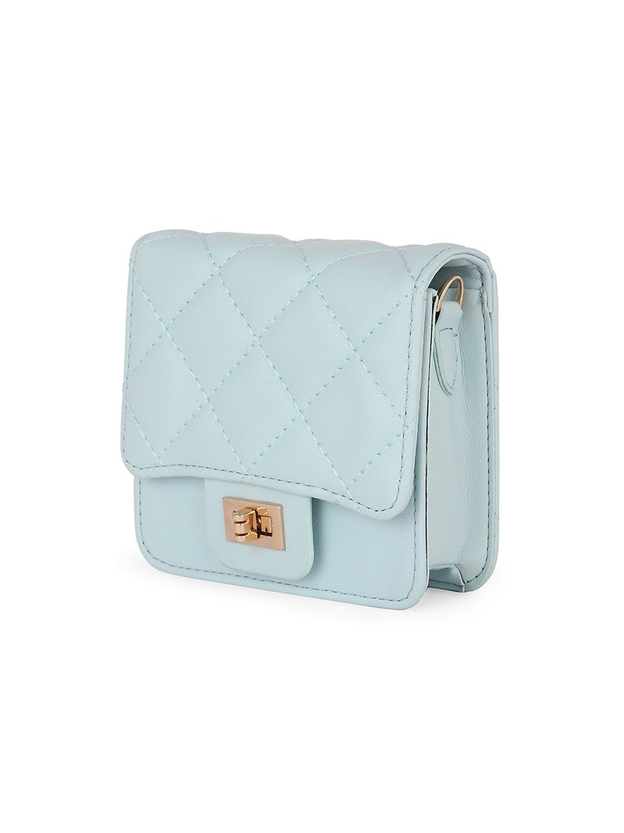 Blue Puffed Quilted Mini Sling Bag