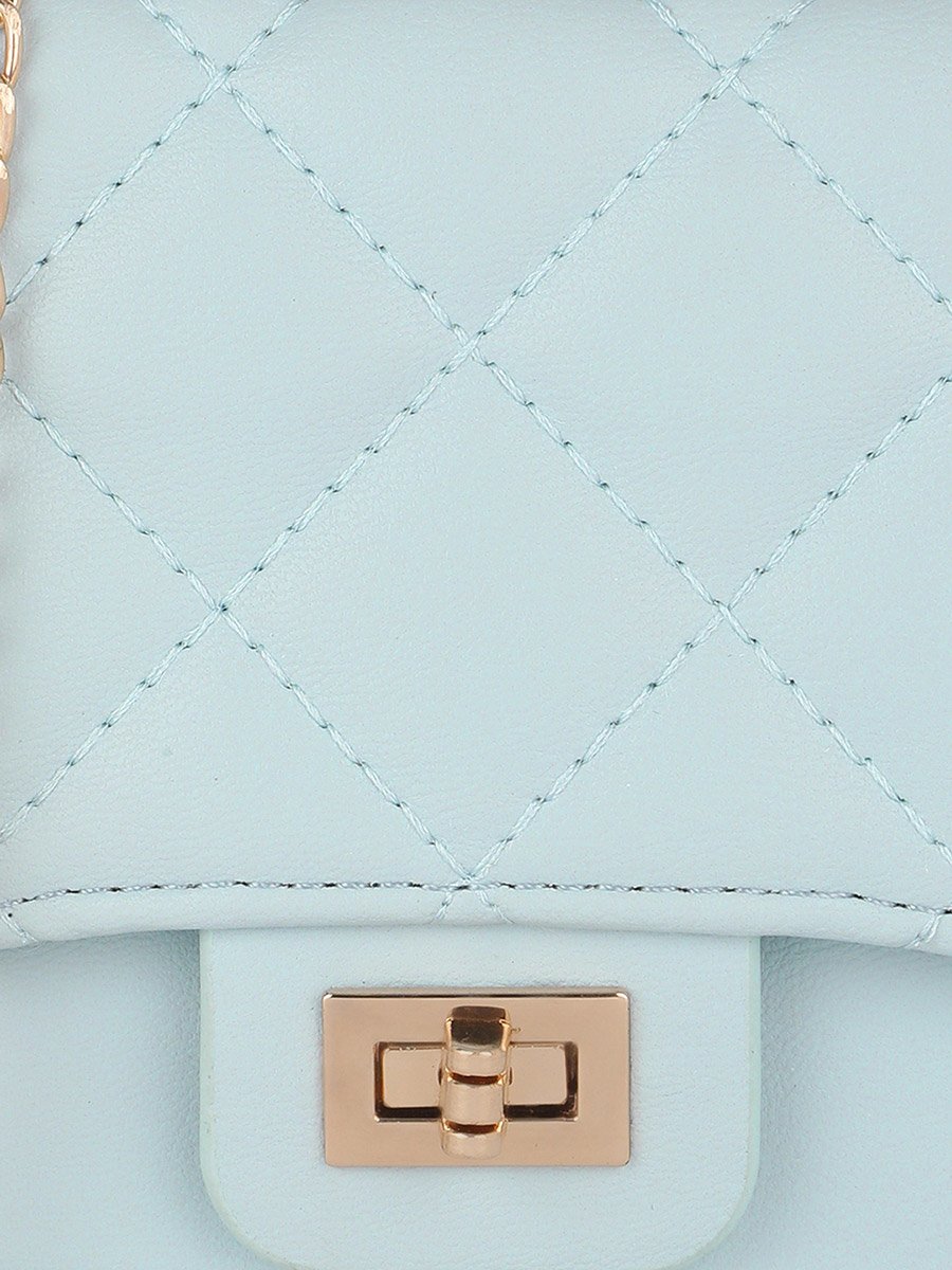 Blue Puffed Quilted Mini Sling Bag
