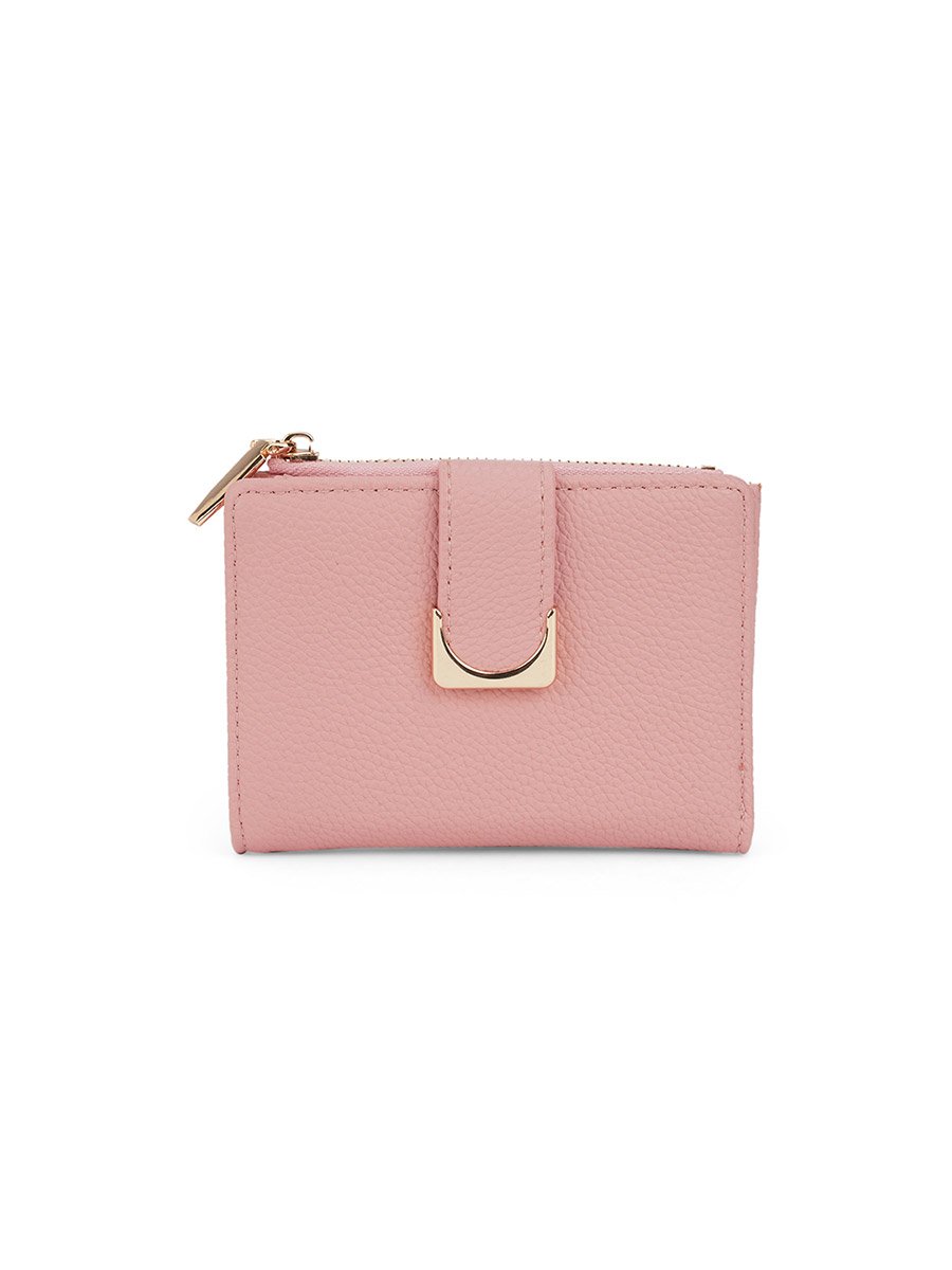 Pink Textured Bi-Fold Wallet with Zip Coin Pocket