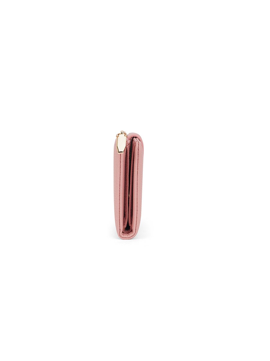 Pink Textured Bi-Fold Wallet with Zip Coin Pocket