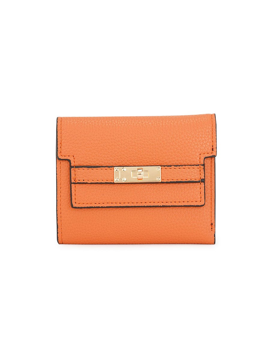 Orange Textured Twist Lock Detail Bi-Fold Wallet