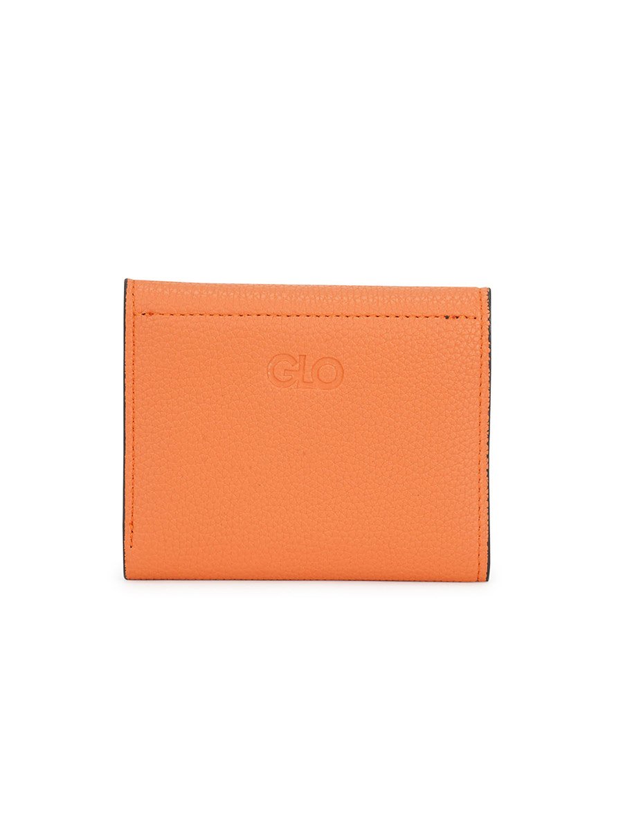 Orange Textured Twist Lock Detail Bi-Fold Wallet