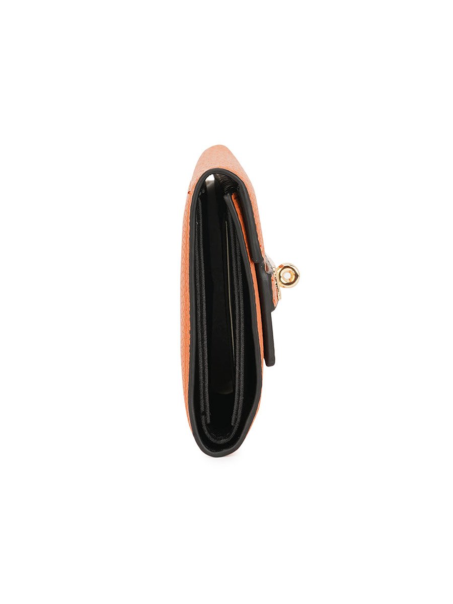 Orange Textured Twist Lock Detail Bi-Fold Wallet