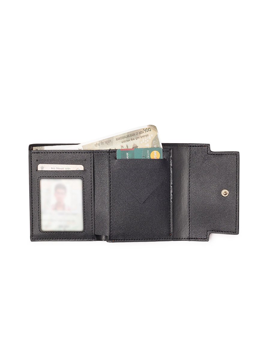 Orange Textured Twist Lock Detail Bi-Fold Wallet