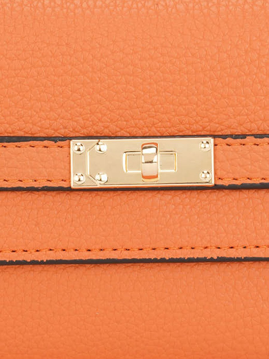 Orange Textured Twist Lock Detail Bi-Fold Wallet