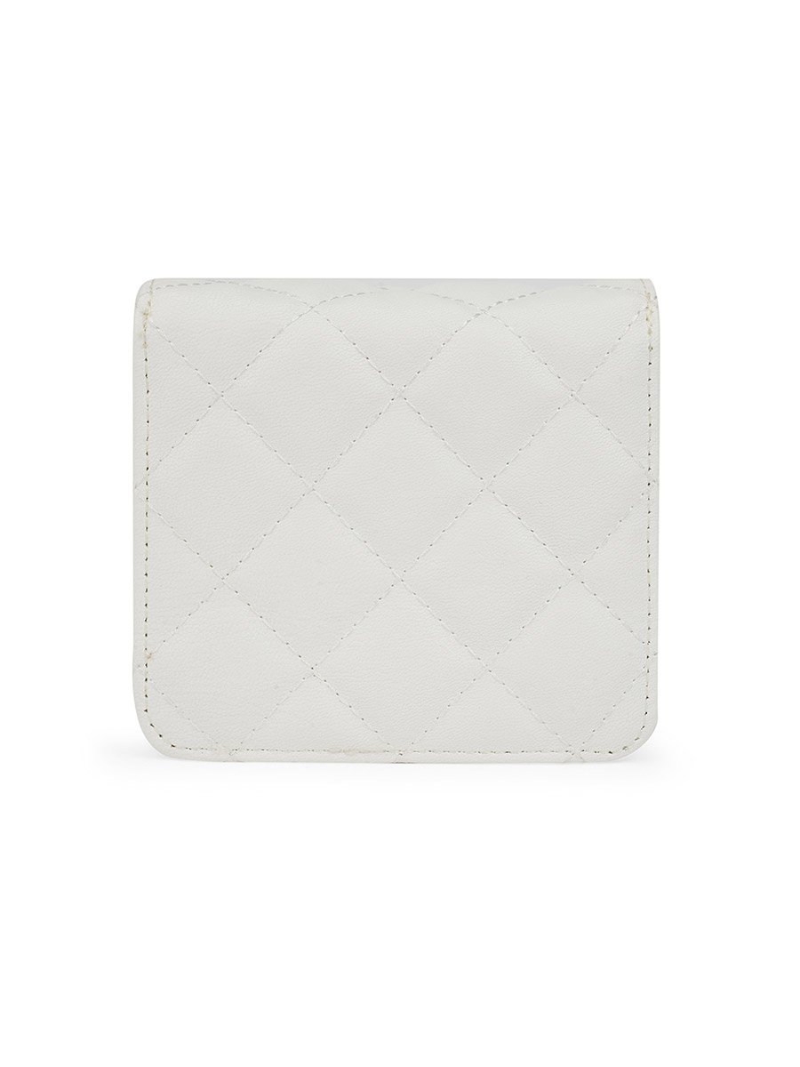 White Puffed Quilted Twist Lock Crossbody Bag