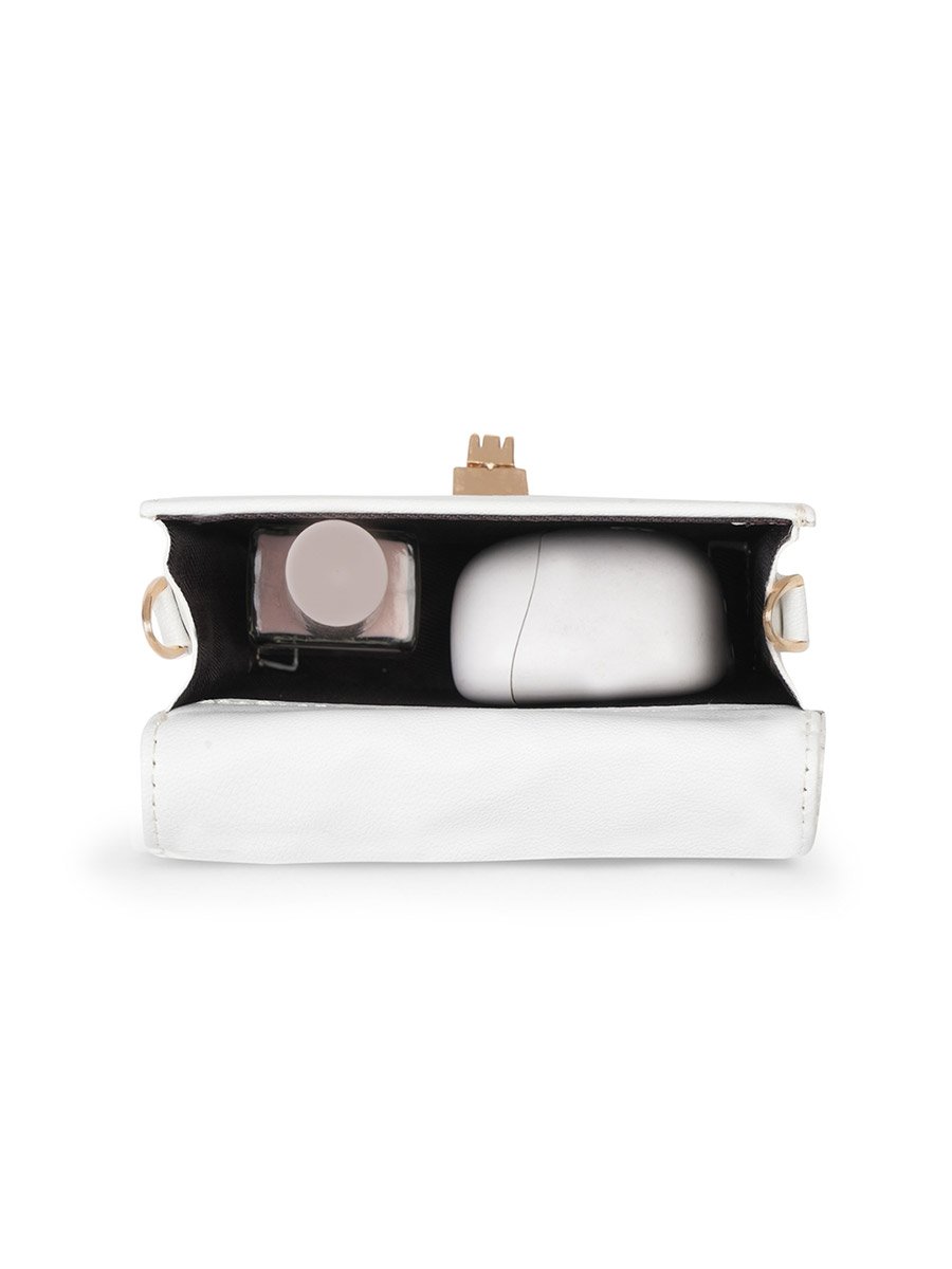 White Puffed Quilted Twist Lock Crossbody Bag
