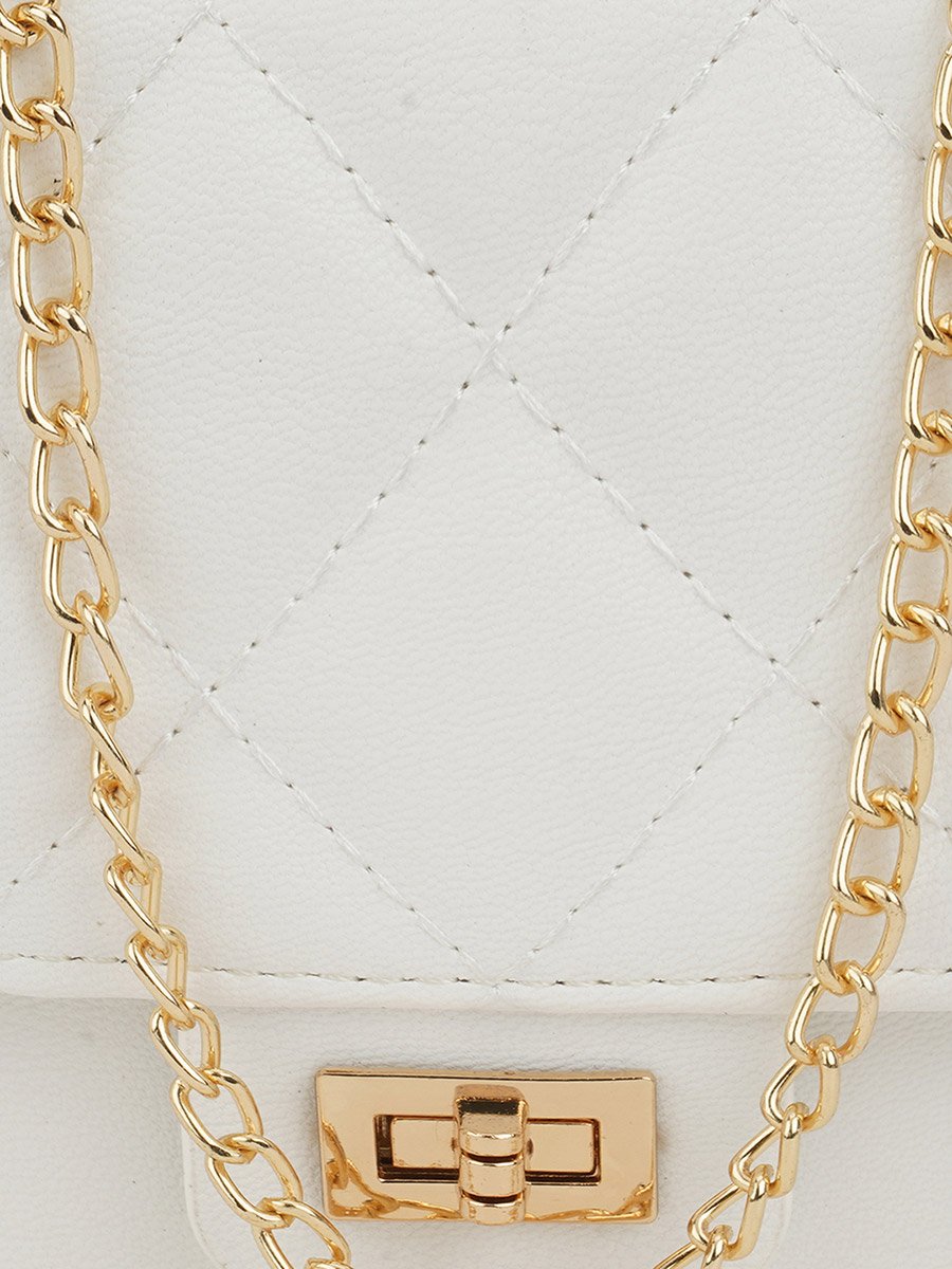 White Puffed Quilted Twist Lock Crossbody Bag