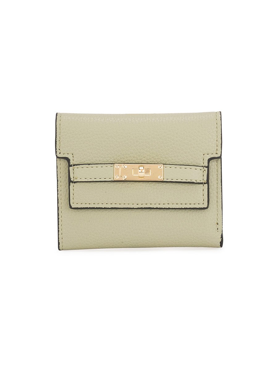 Green Textured Twist Lock Detail Bi-Fold Wallet