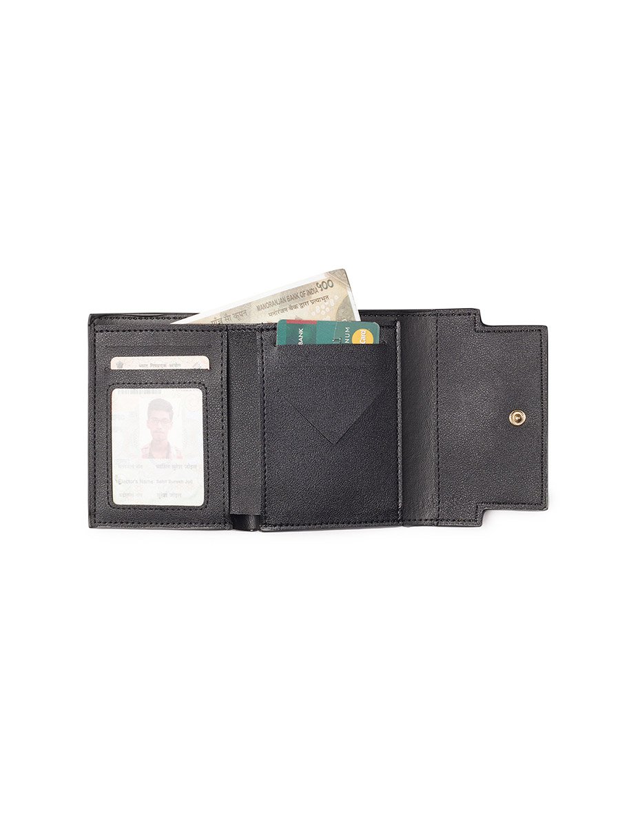 Green Textured Twist Lock Detail Bi-Fold Wallet