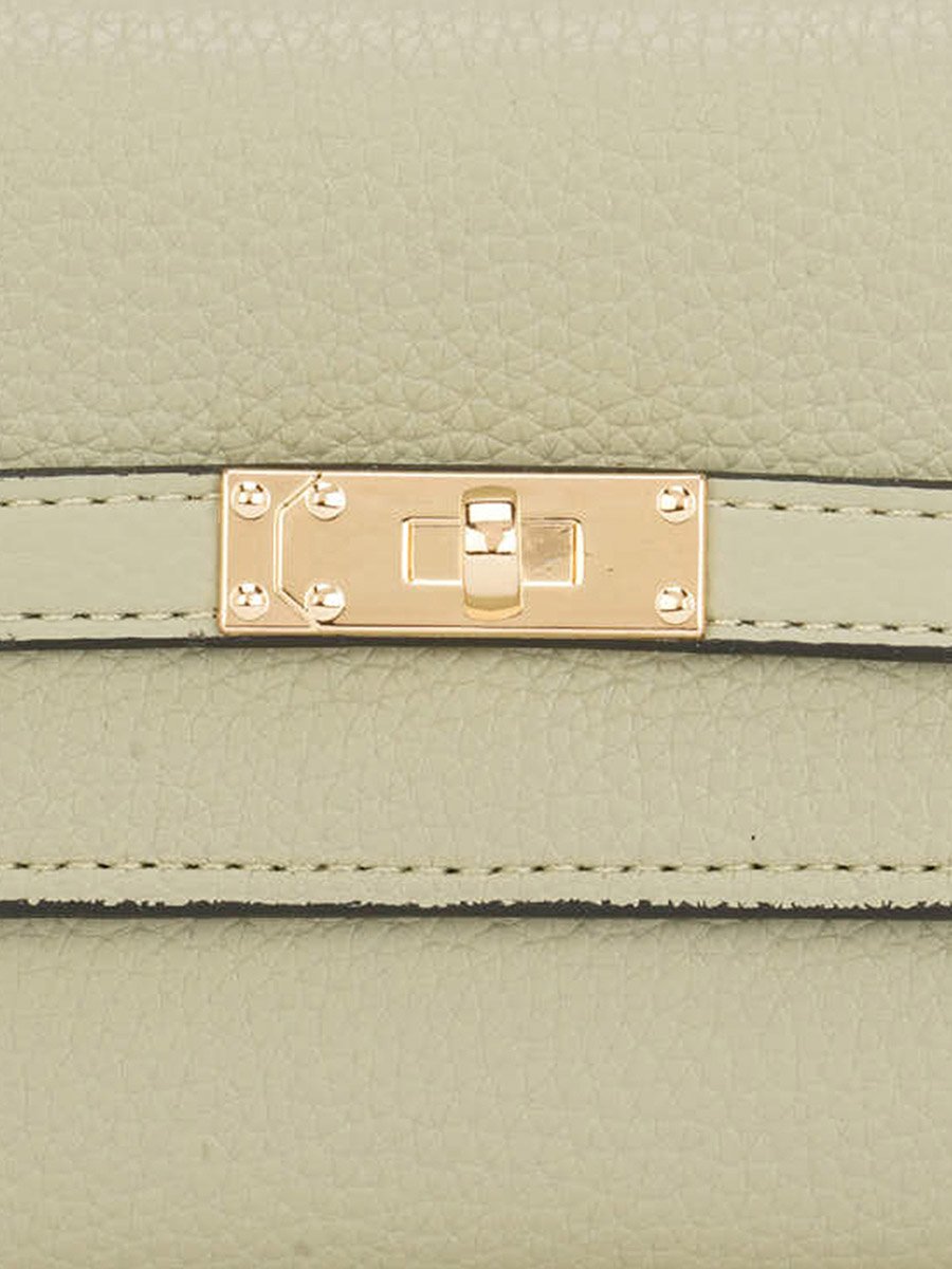 Green Textured Twist Lock Detail Bi-Fold Wallet