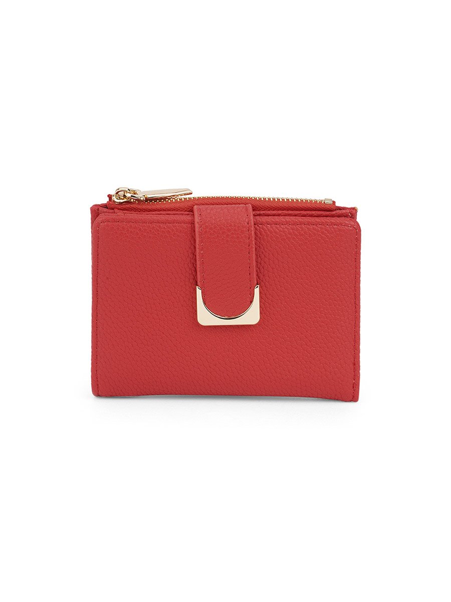 Red Textured Bi-Fold Wallet with Zip Coin Pocket