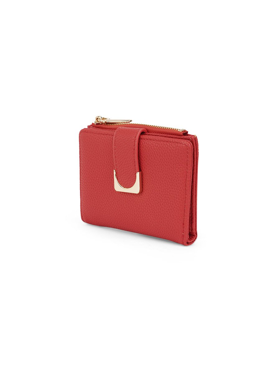 Red Textured Bi-Fold Wallet with Zip Coin Pocket