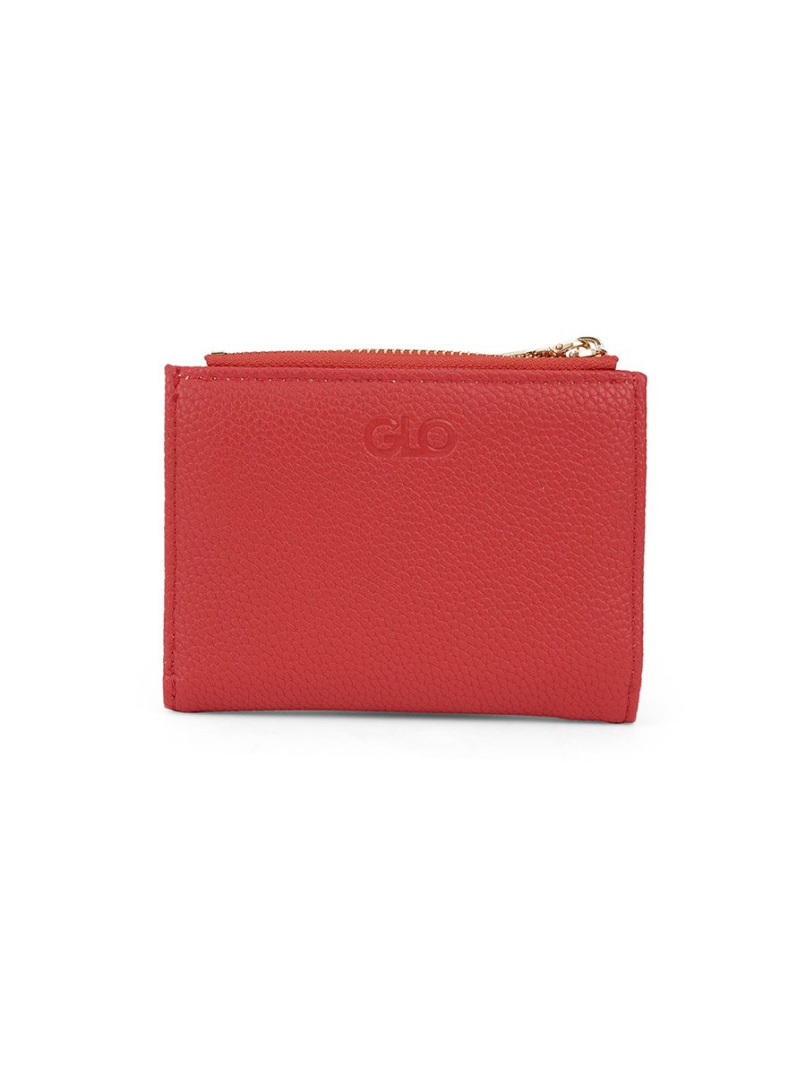 Red Textured Bi-Fold Wallet with Zip Coin Pocket