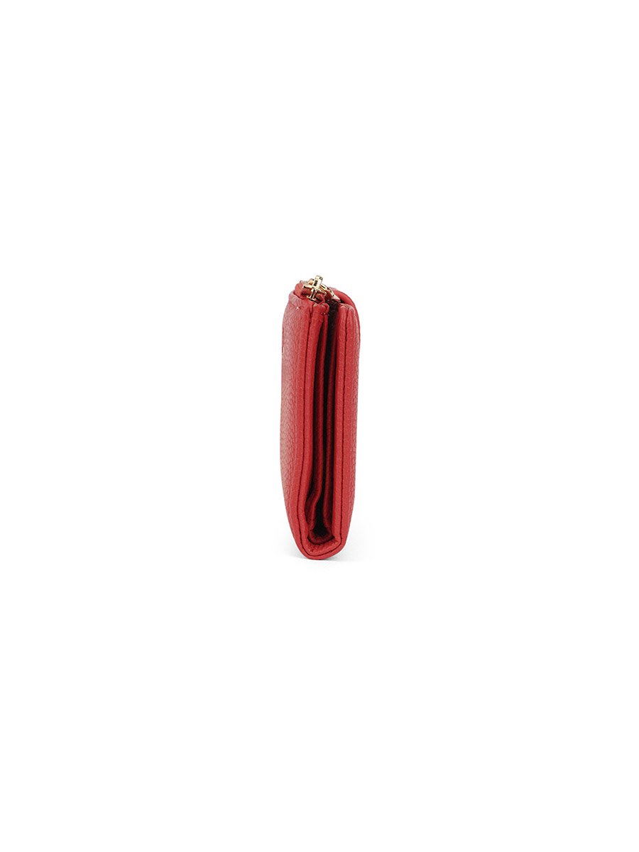 Red Textured Bi-Fold Wallet with Zip Coin Pocket