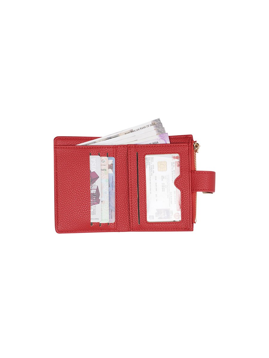 Red Textured Bi-Fold Wallet with Zip Coin Pocket