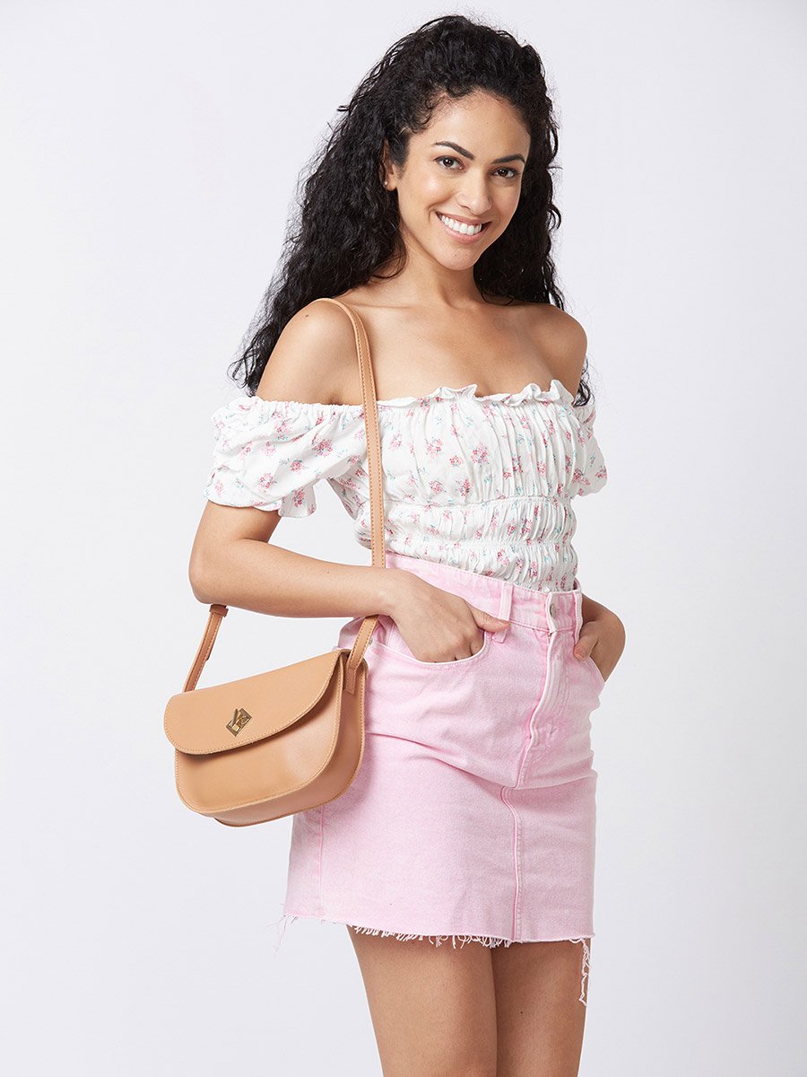 Tan Solid Crossbody Bag