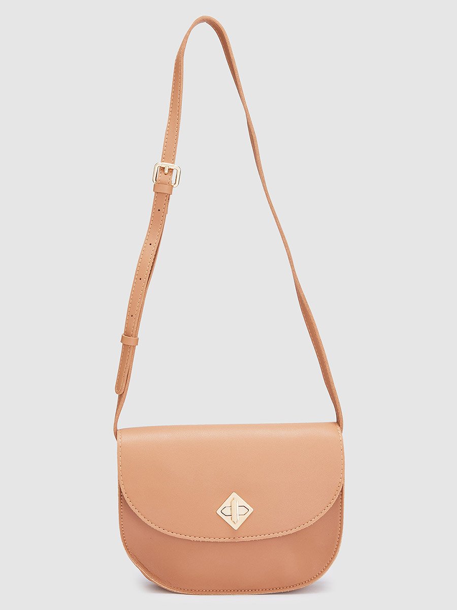 Tan Solid Crossbody Bag