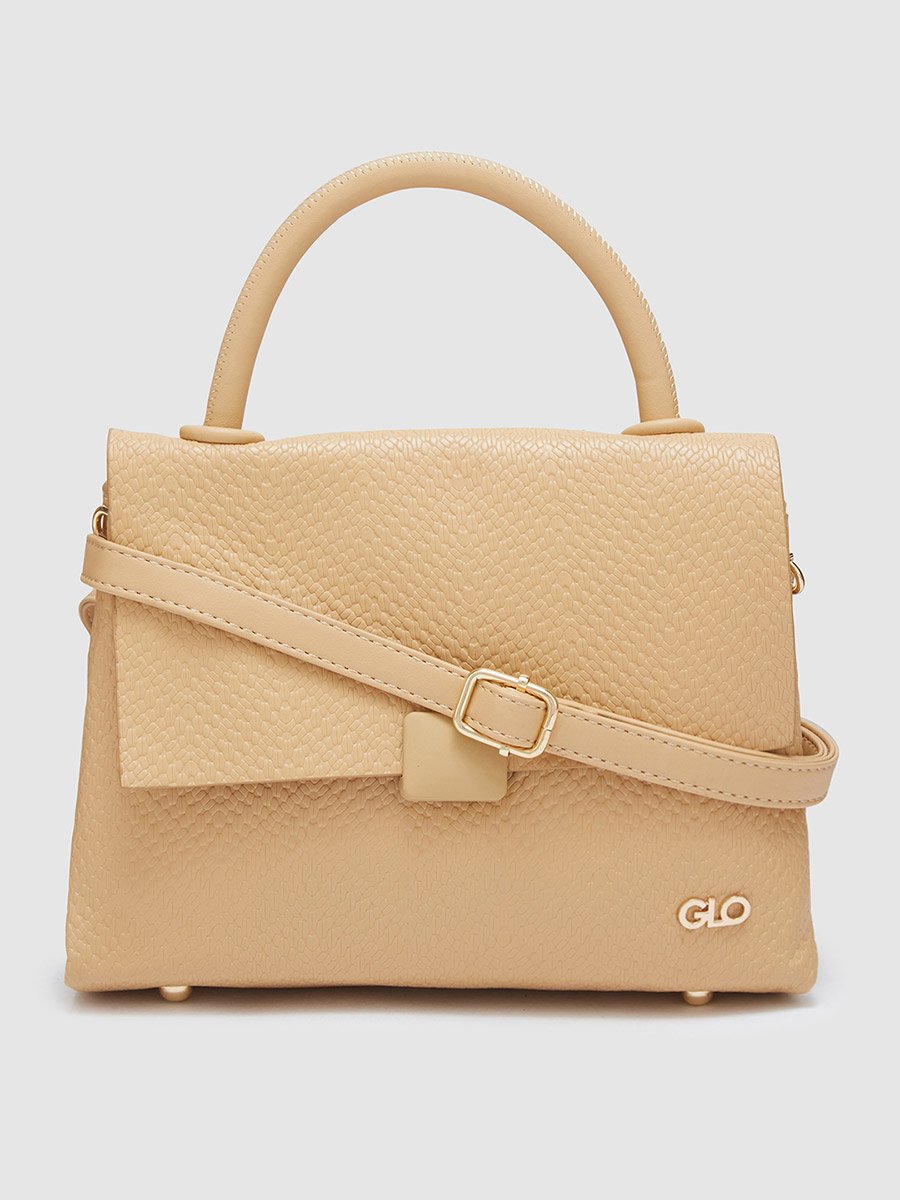 Khaki Textured Handbag with Top Handle