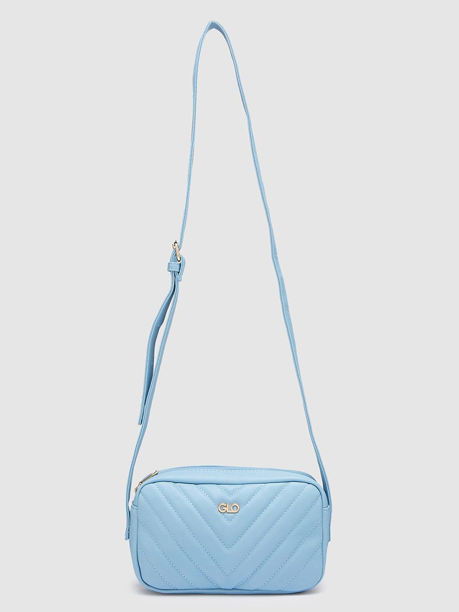 Blue Textured Crossbody Bag with Adjustable Strap
