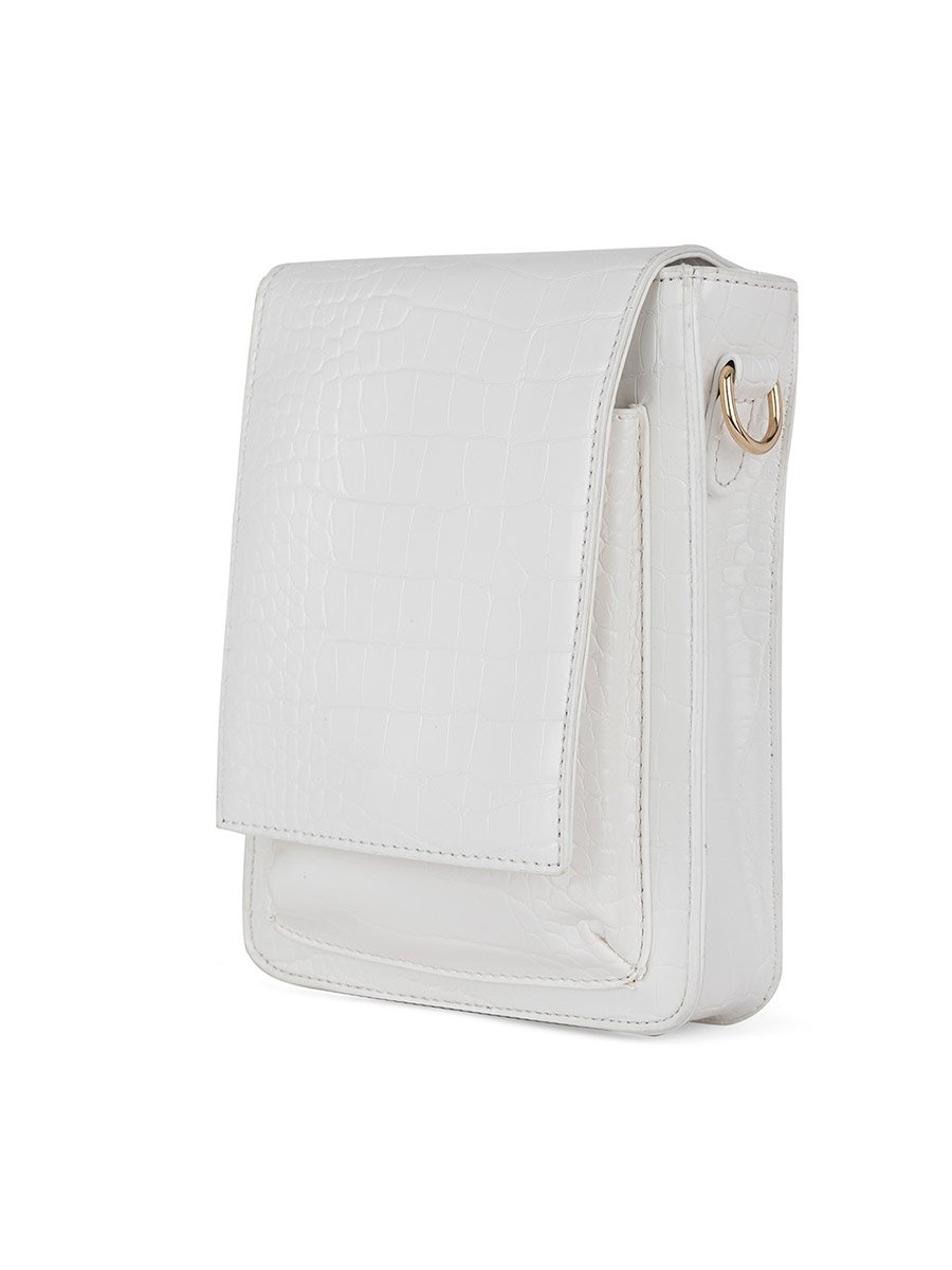 White Croc Skin Textured Crossbody Bag