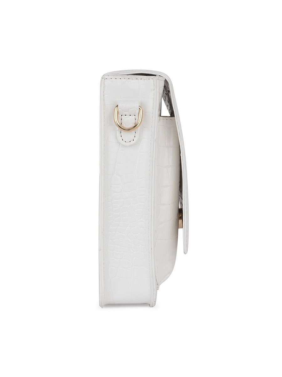 White Croc Skin Textured Crossbody Bag