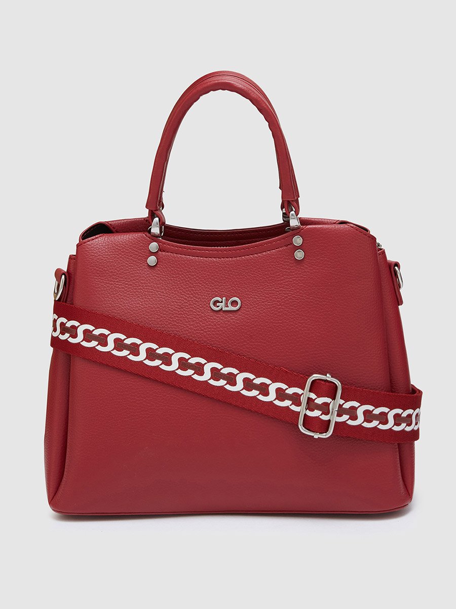 Red Textured Handbag with Dual Handle