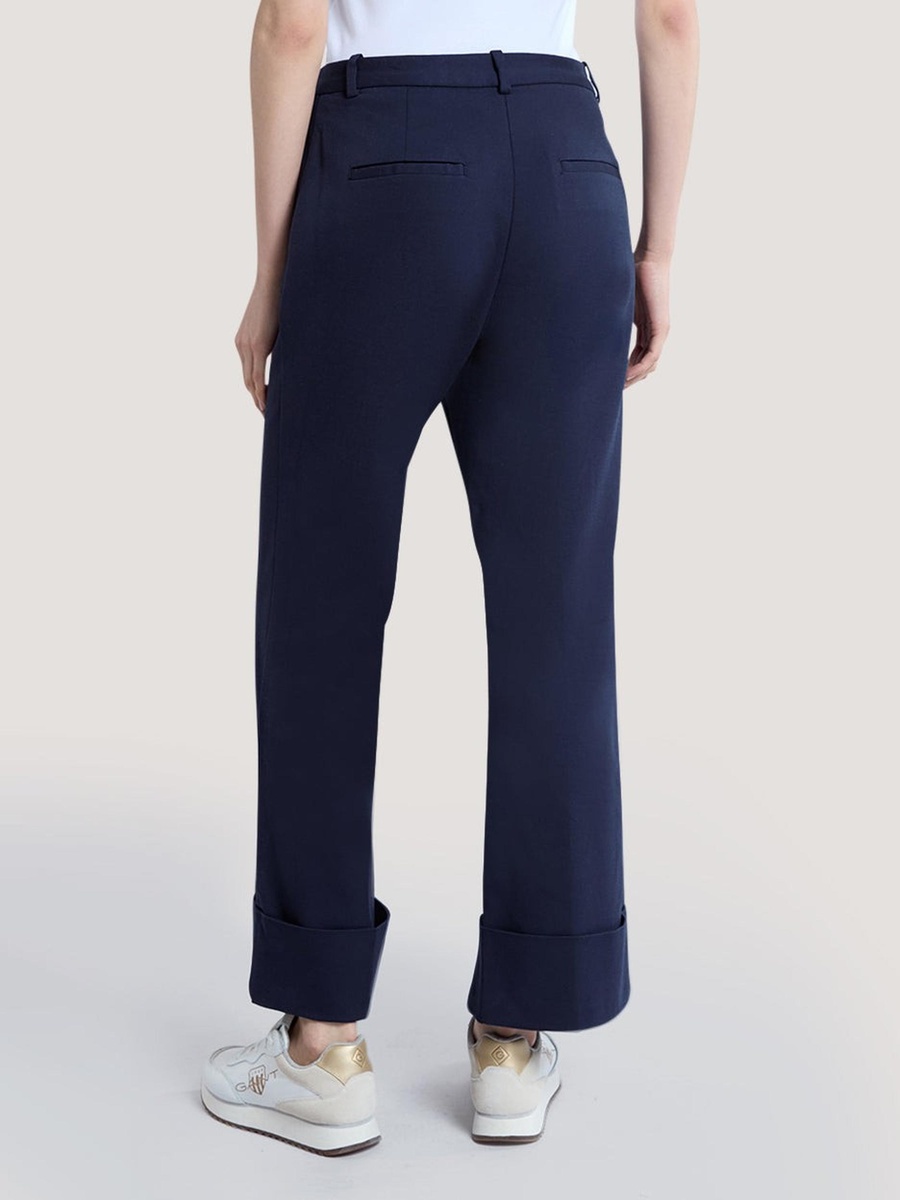 Navy Blue Creased Turn-Up Pants