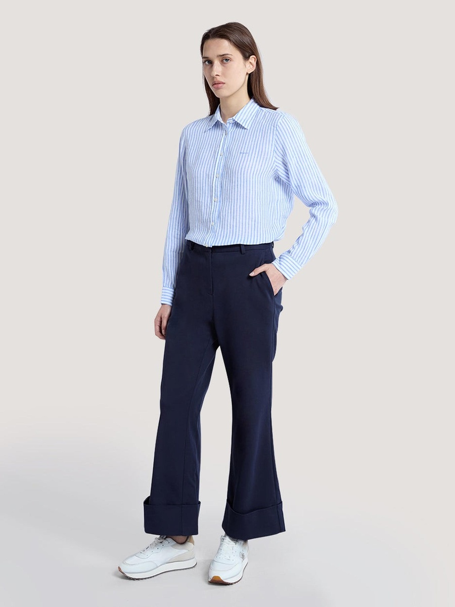 Navy Blue Creased Turn-Up Pants