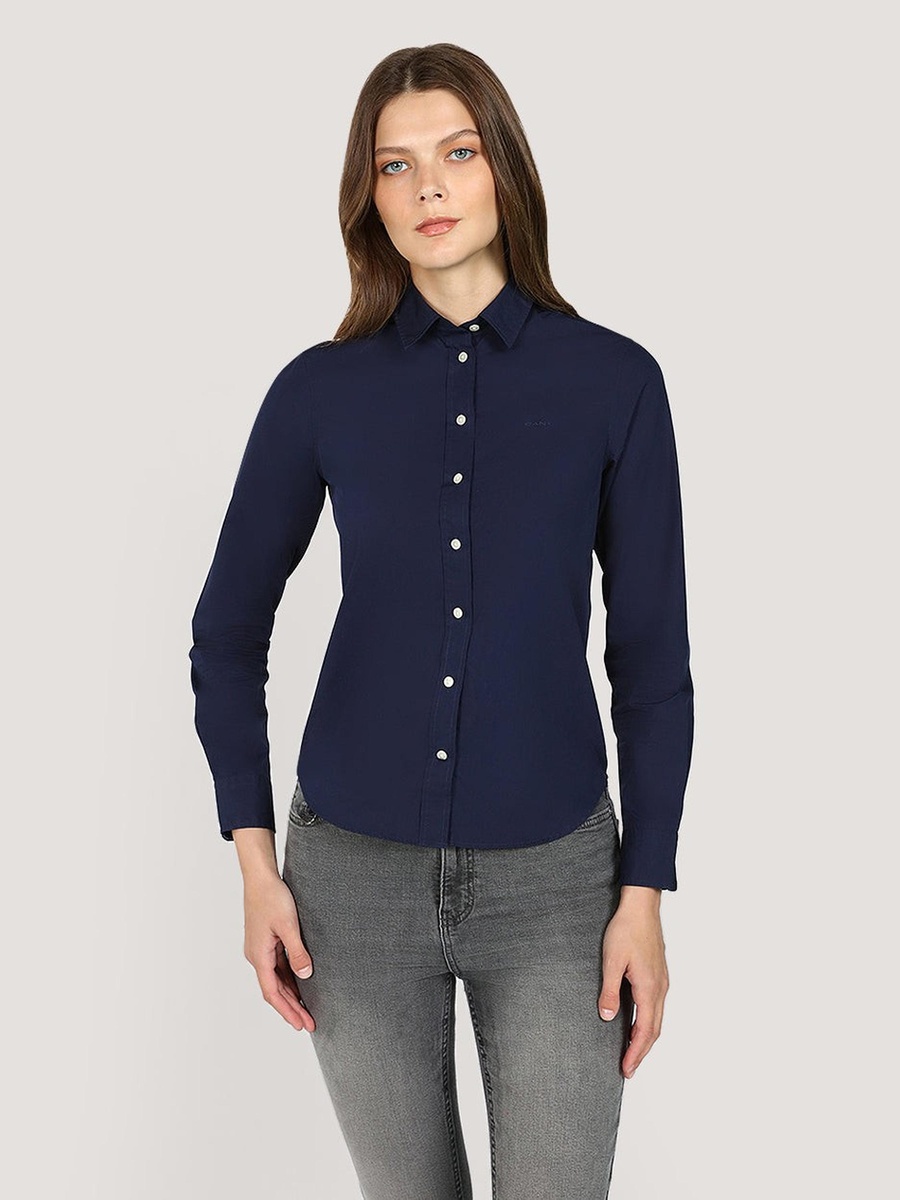 Navy Blue Slim Fit Poplin Shirt