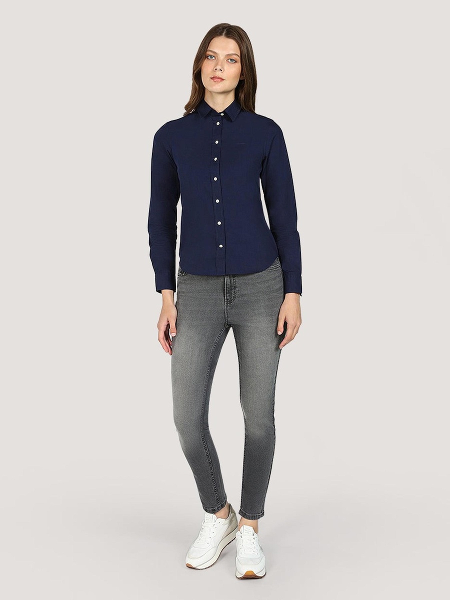 Navy Blue Slim Fit Poplin Shirt
