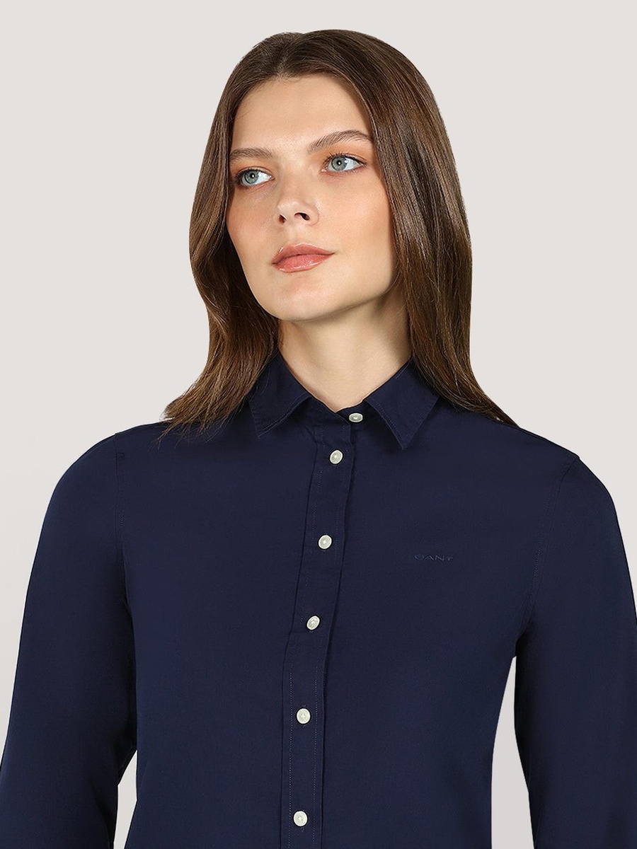 Navy Blue Slim Fit Poplin Shirt