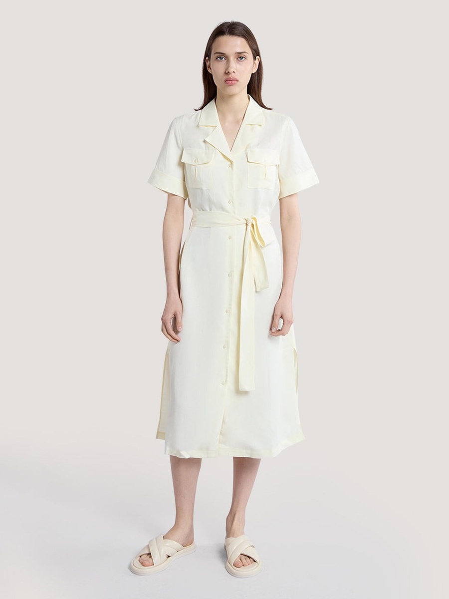 Cream Regular Fit Pocket Midi Dress
