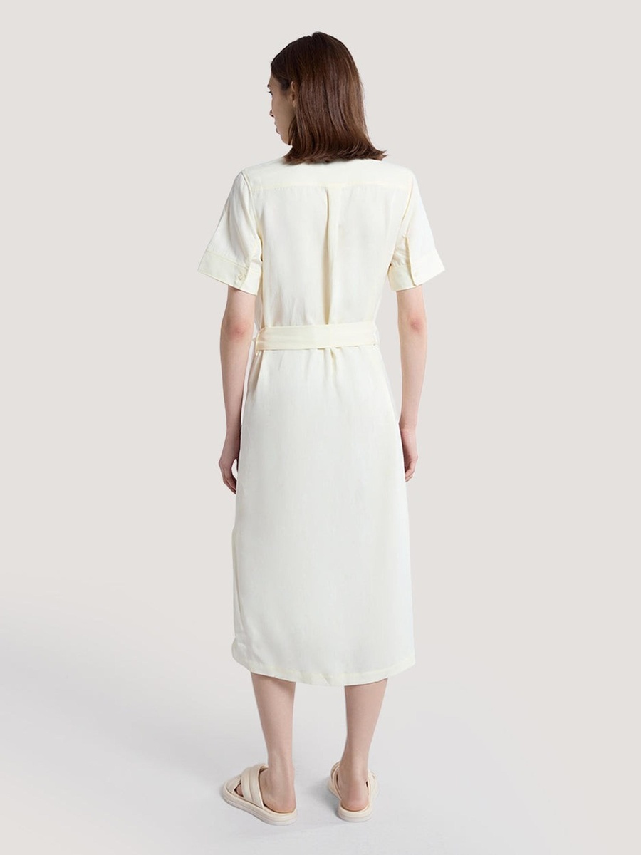 Cream Regular Fit Pocket Midi Dress
