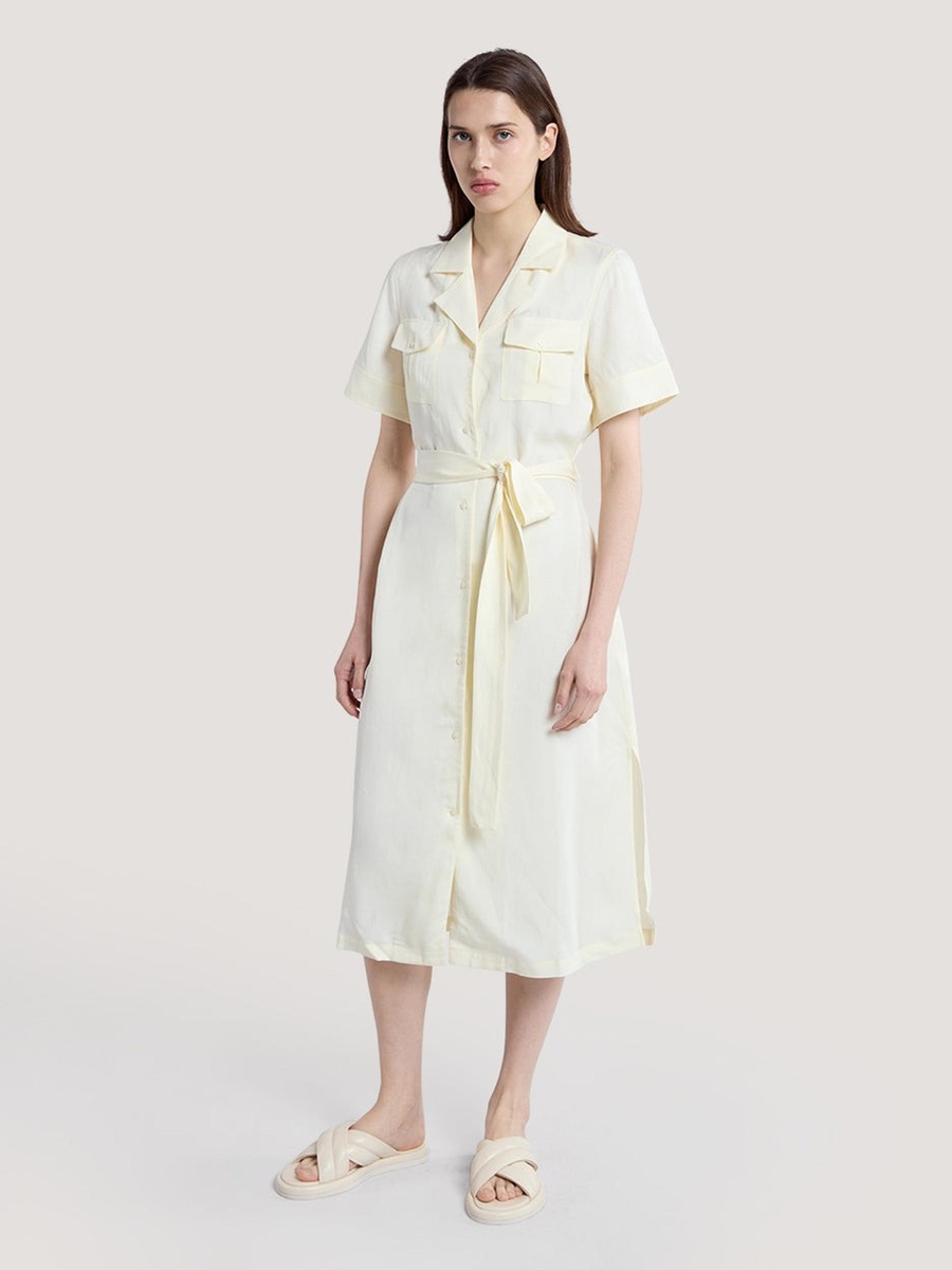Cream Regular Fit Pocket Midi Dress
