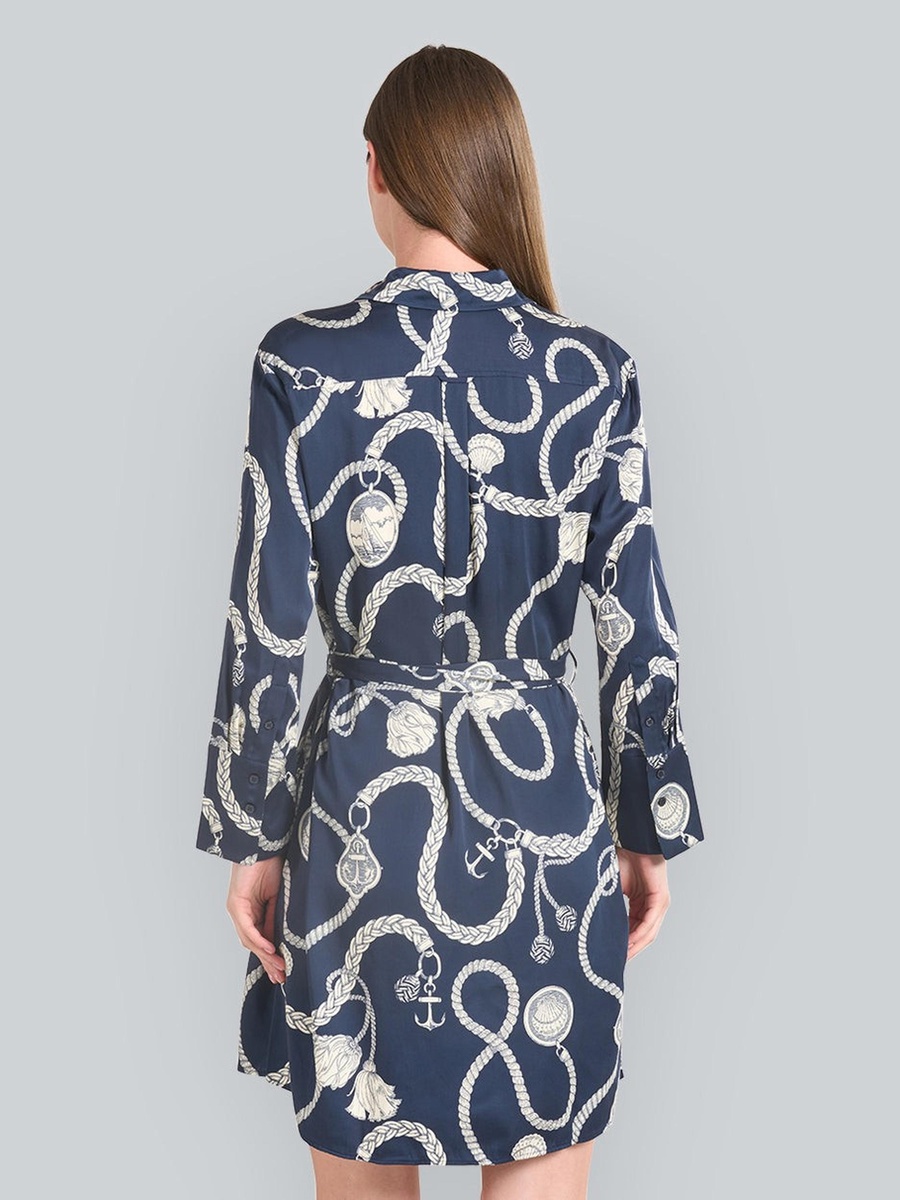 Blue Sailing Print Shirt Mini Dress